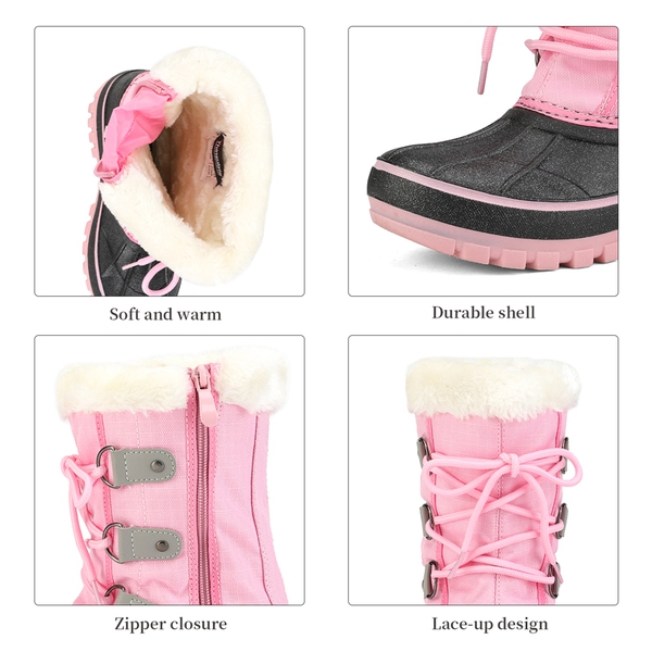 Girls and Boys Fur Lined Winter Snow Boots - GREY PINK - 3